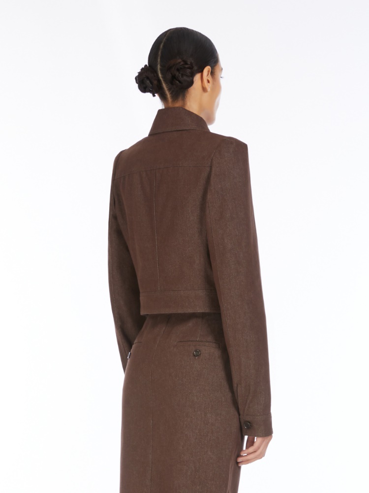 【関税&送料込み】Max Mara Cropped Denim-Effect Jacket Denim-effect cropped jacket, brown |