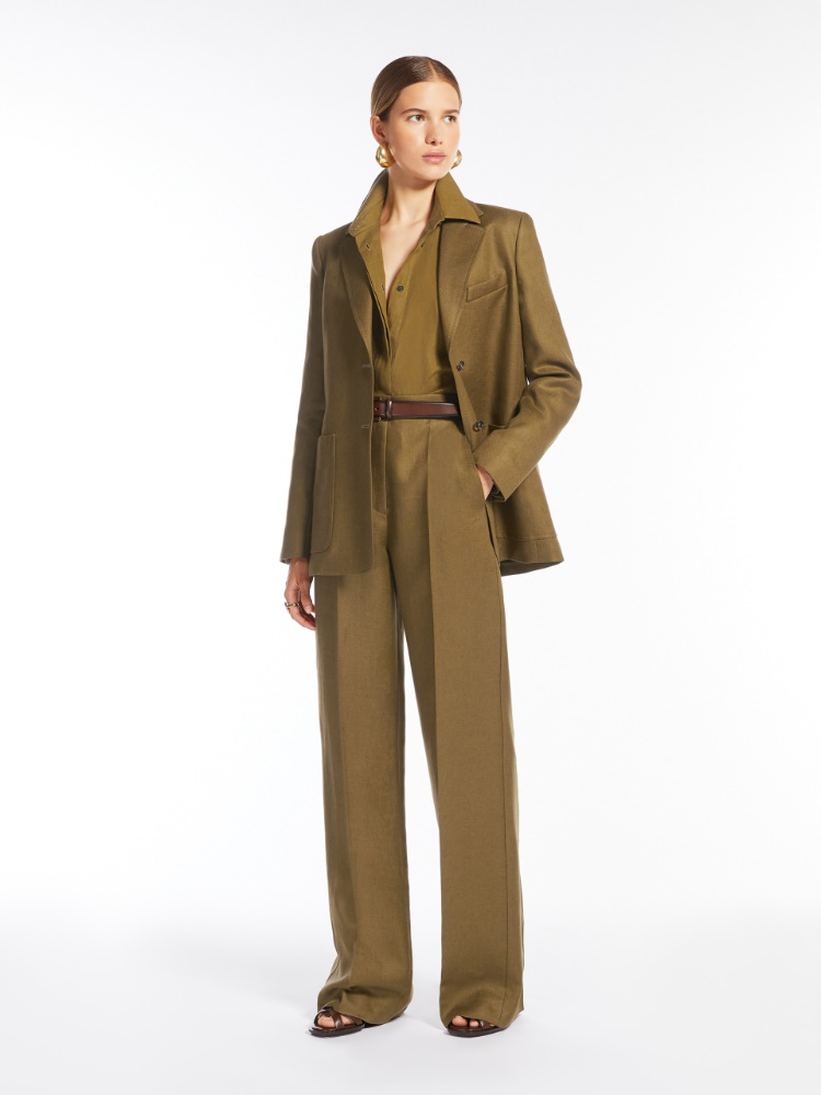 Single-breasted linen blazer - OLIVE GREEN - Max Mara