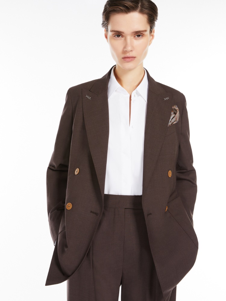 ジャケット MAX MARA CORFU DOUBLE-BREASTED JACKET IN STRETCH WOOL Double-breasted mélange wool blazer, brown | 