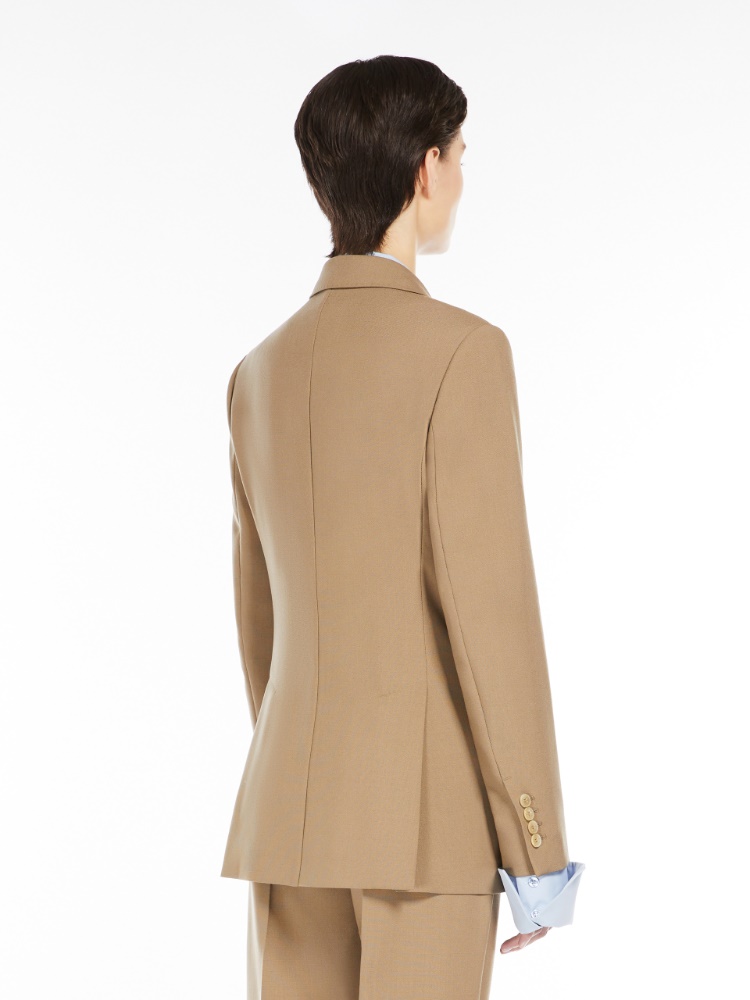 Double-breasted blazer in wool and mohair canvas, hazelnut