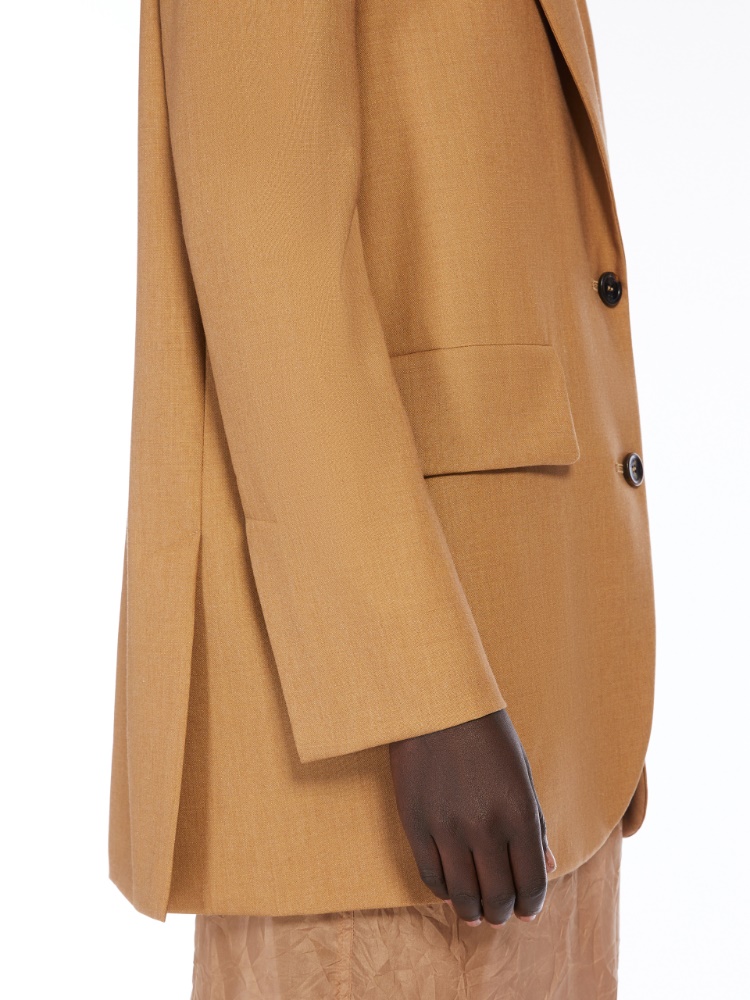 【送料&関税込】Camel Wool Blend Kitten Blazer Max Mara Single-breasted wool, mohair and silk blazer, hazelnut brown