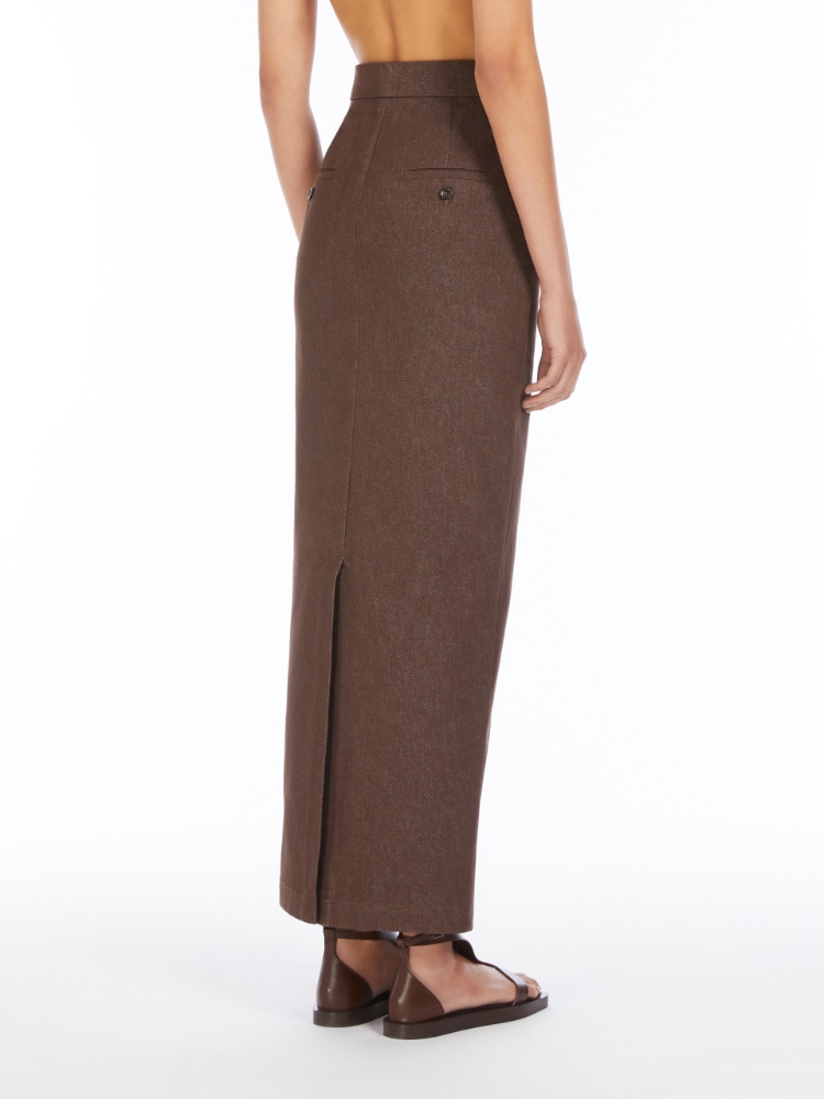 【関税&送料込】Max Mara Brown Cotton Pianosa Skirt Denim-effect cotton skirt, brown | 