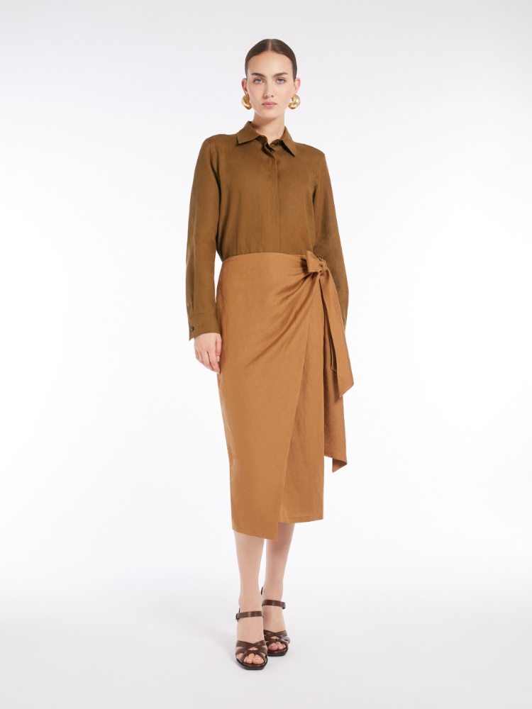 Linen and silk twill skirt - TOBACCO - Max Mara - 2