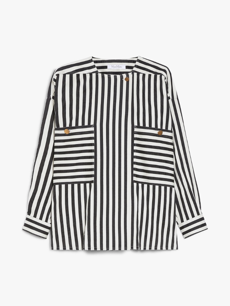 Striped cotton and silk blouse, white black | 