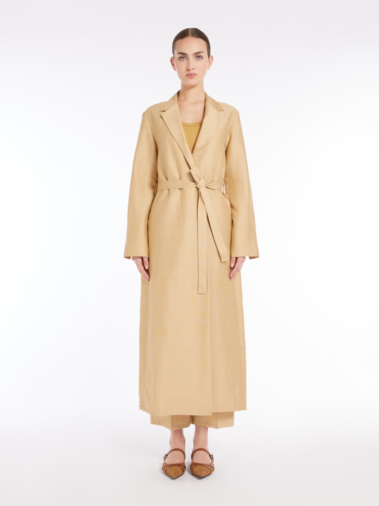 【関税&送料込み】Max Mara 'Meandro' Coat Linen and silk canvas overcoat, light gold |