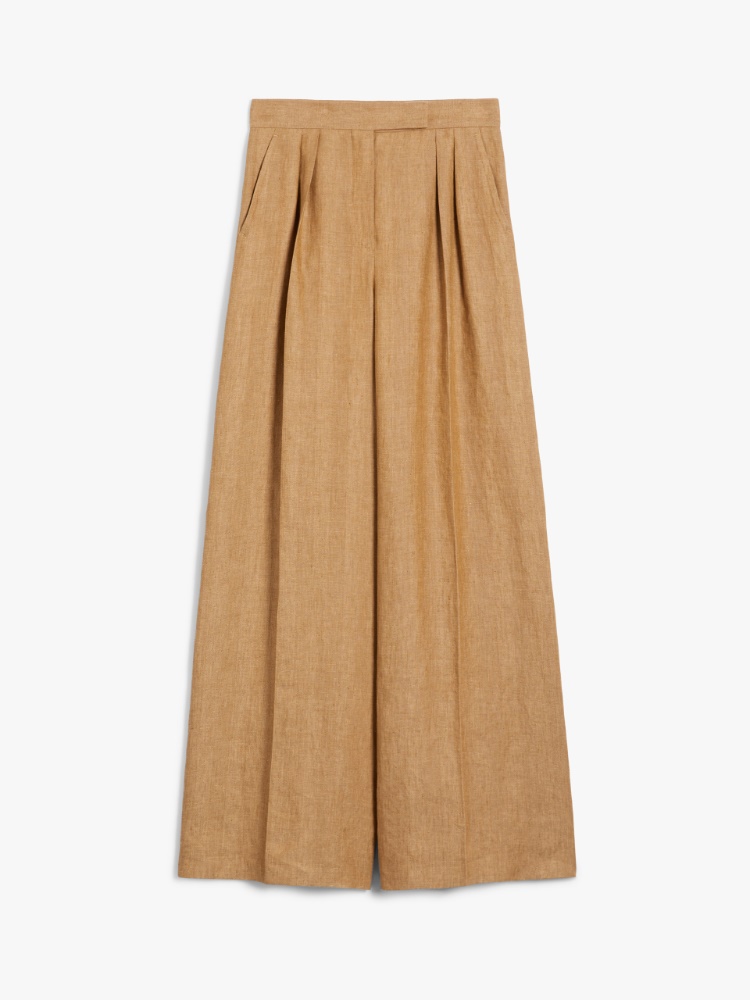 【送料関税込み】Max Mara Rauche Linen Trousers Wide linen trousers, tobacco | 