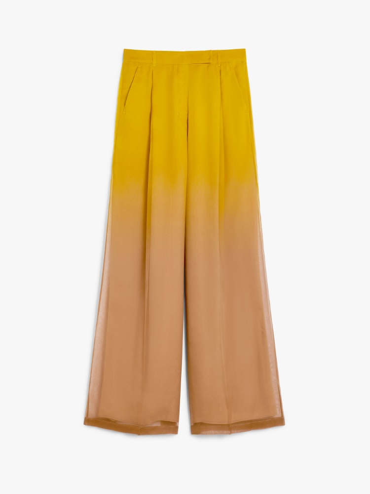 パンツ MAX MARA Women Straight Pants 2511131084600 BAFFO001 Yellow Elegante Fiesta silk wide-leg pants in yellow - Max Mara