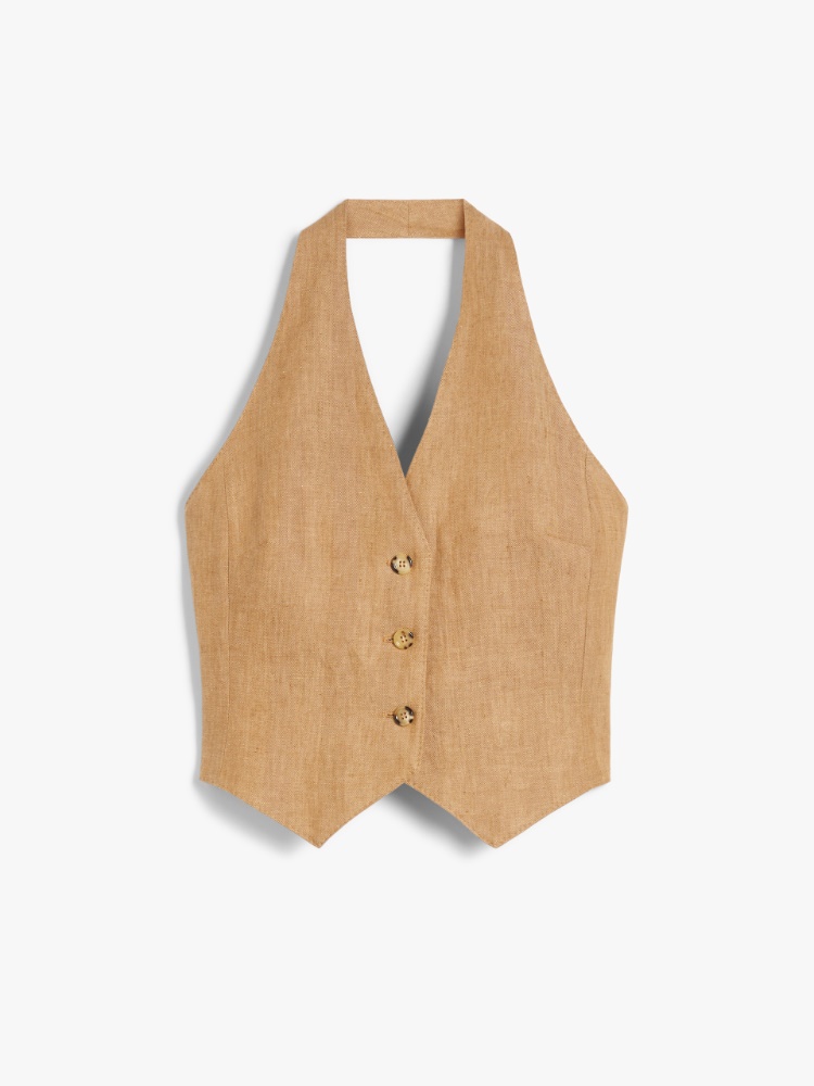 Linen Batavia waistcoat, tobacco | 