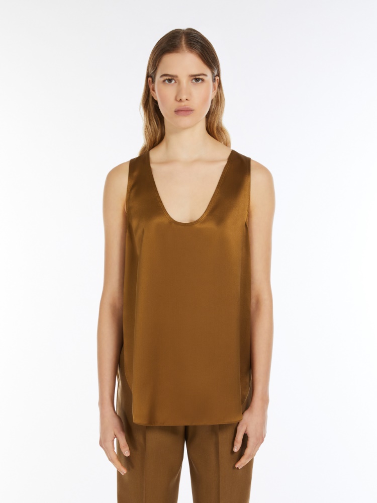 MAX MARA Filly silk top シルク タンクトップ Silk satin top, tobacco | 