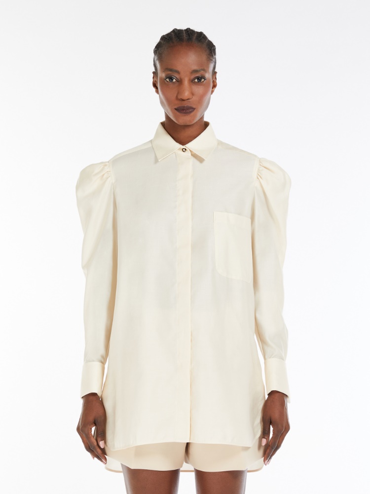 Cotton satin shirt, ivory | 