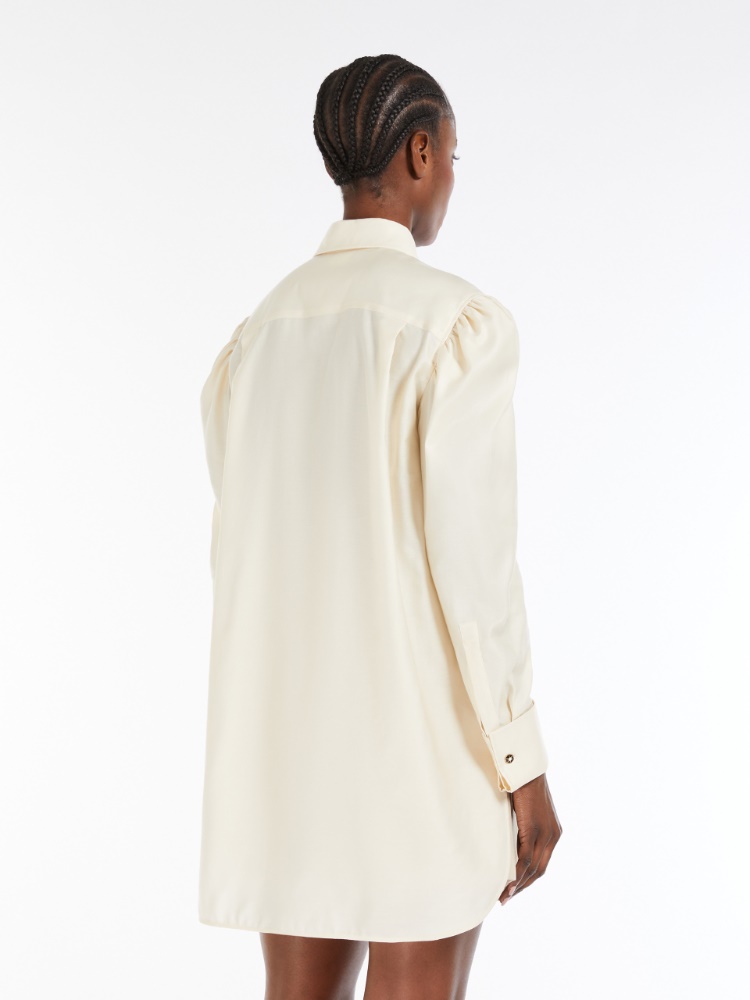 MAX MARA Faraday long cotton shirt ロング コットン シャツ Cotton satin shirt, ivory | 