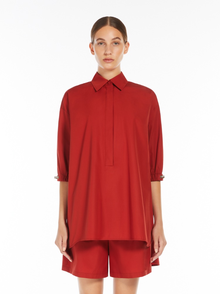 Loose-fitting cotton shirt, dark red | 