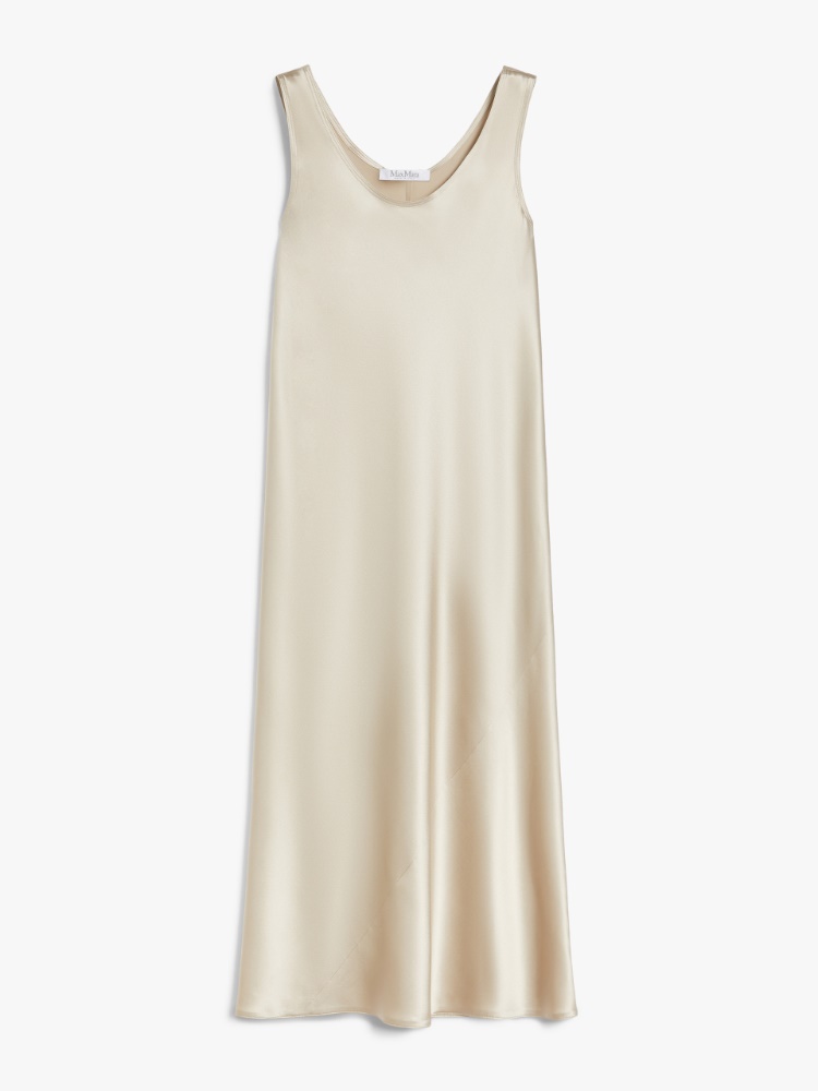 Flowing silk satin dress, beige | 