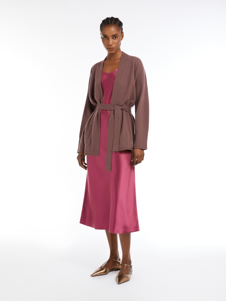 Zwiewna sukienka z jedwabnej satyny - FUKSJOWY FIOLETOWY - Max Mara - 2