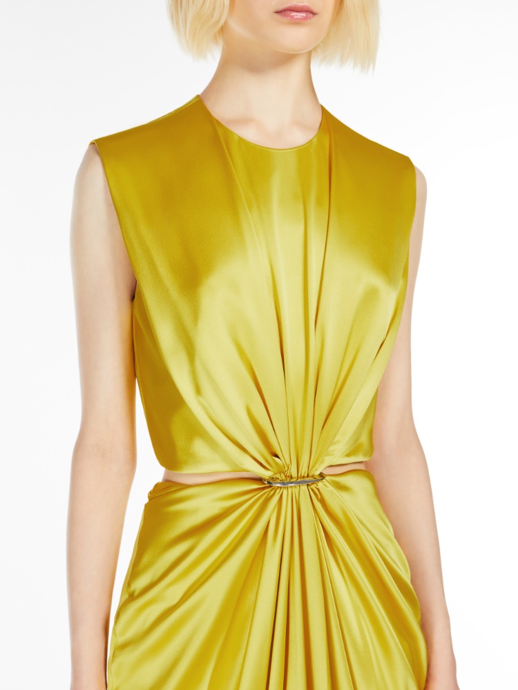 Silk satin hourglass dress, yellow | 