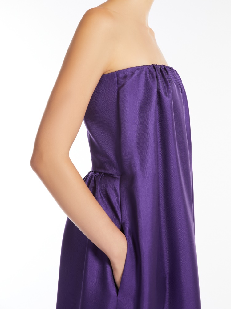 Silk twill bustier dress, purple | 