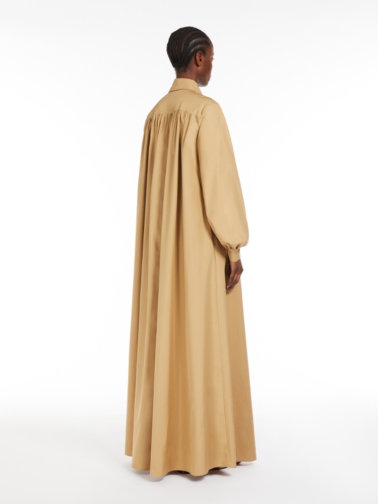 Long dress in cotton poplin, beige | 