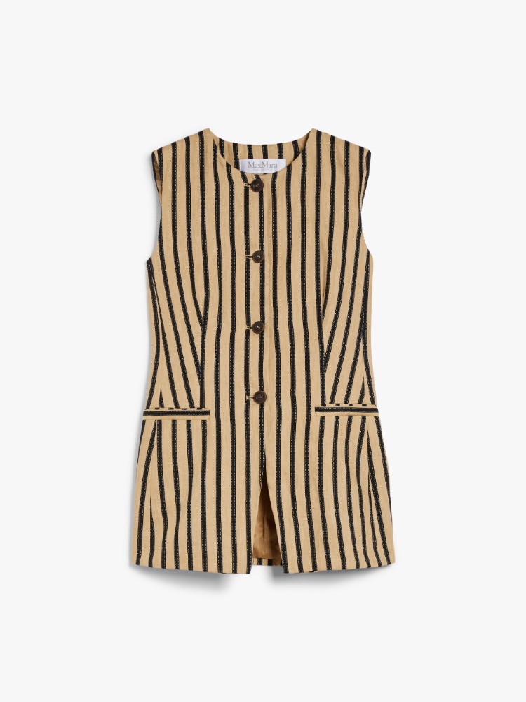 ★Max Mara★25春夏★RODEO リネン コットン ストライプ ジレ ロデオ] リネン コットン ストライプ ジレ, sand | 