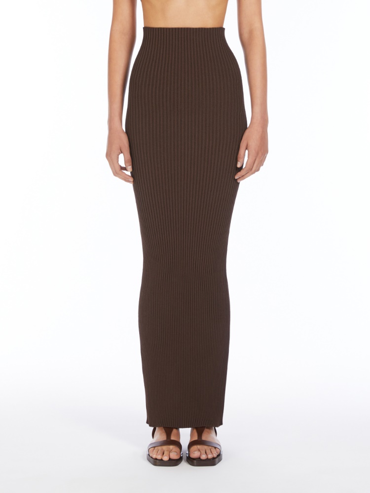 スカート Max Mara APRILE LONG SKIRT IN VISCOSE YARN Long viscose yarn skirt, brown | 
