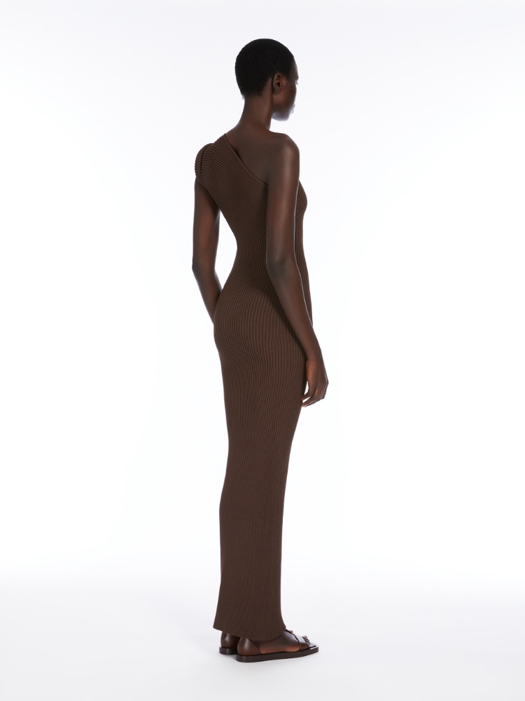 Max Mara [アルダ] ビスコース クレープ ニット ドレス ARDA1234 Ribbed viscose dress, brown | 