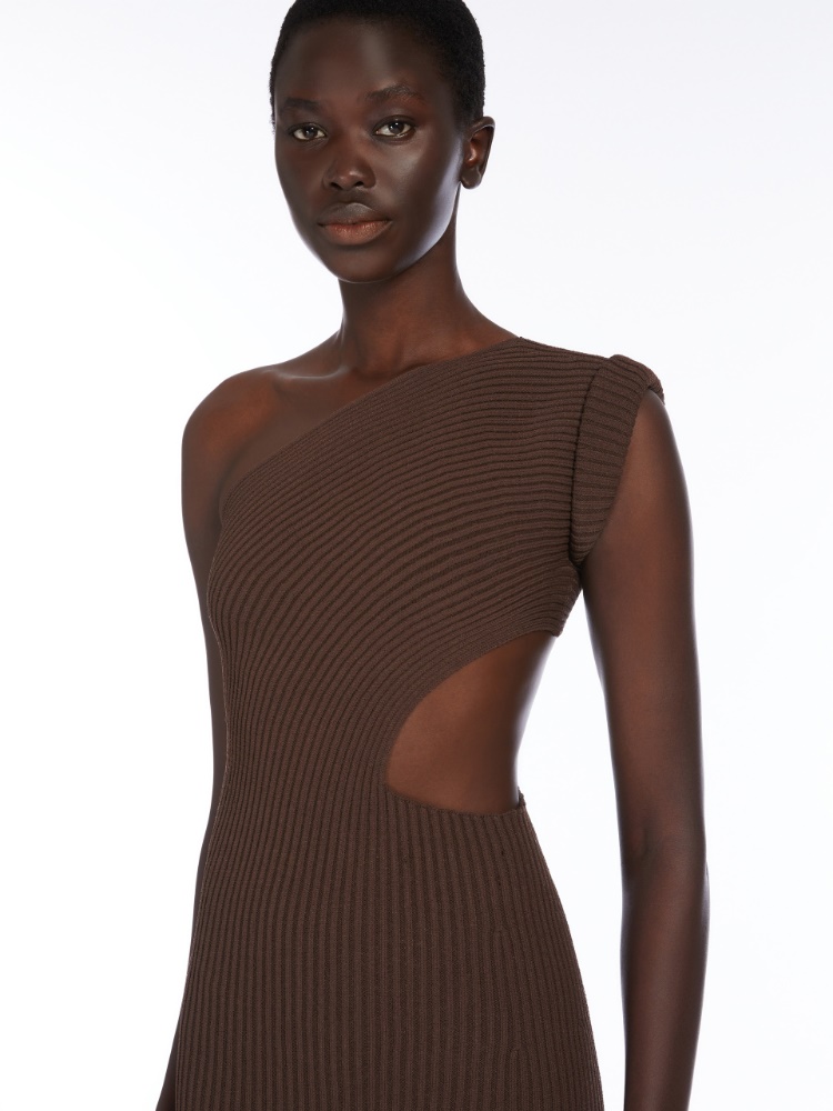 Ribbed viscose dress, brown | 