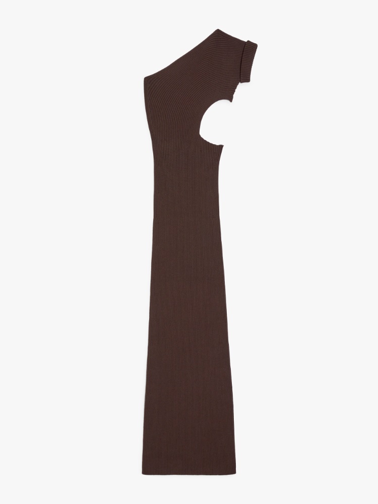 Ribbed viscose dress, brown | 