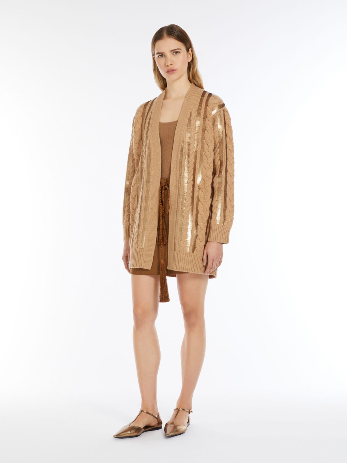 Wool and cashmere cardigan with sequins + CAMEL - Max Mara