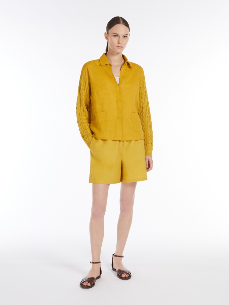 Linen cardigan with a cable knit and ribs - YELLOW - Max Mara - 2