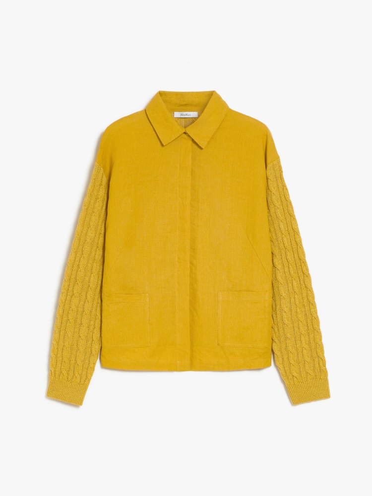Linen cardigan with a cable knit and ribs - YELLOW - Max Mara