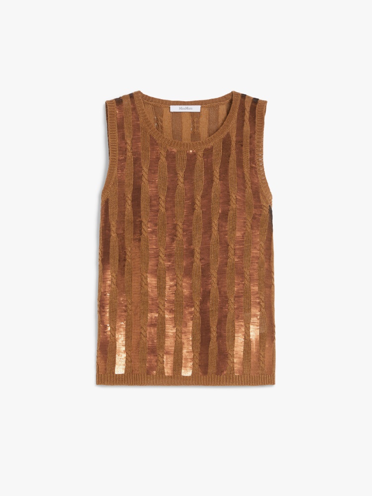 Linen top with sequins - TOBACCO - Max Mara