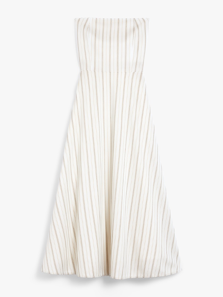 Striped cotton and linen bustier dress, sand | 