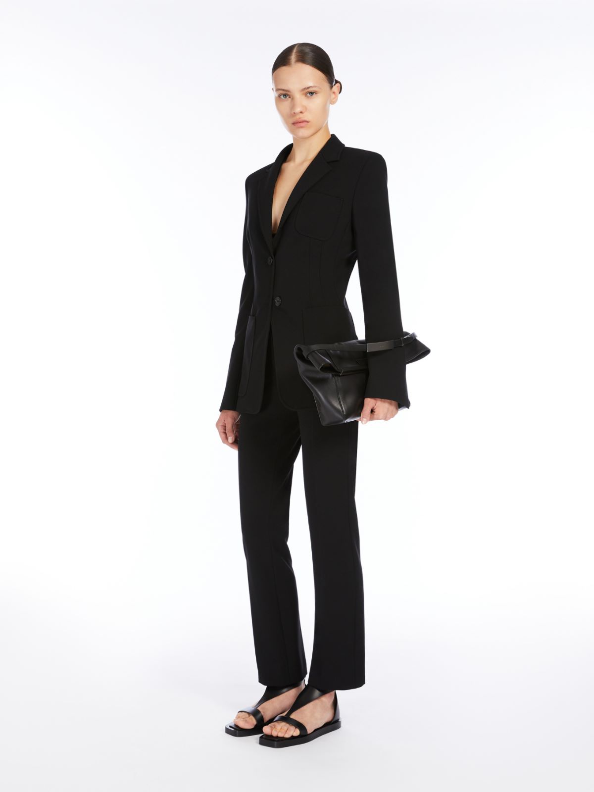 Slim-fit compact jersey blazer + BLACK - Max Mara