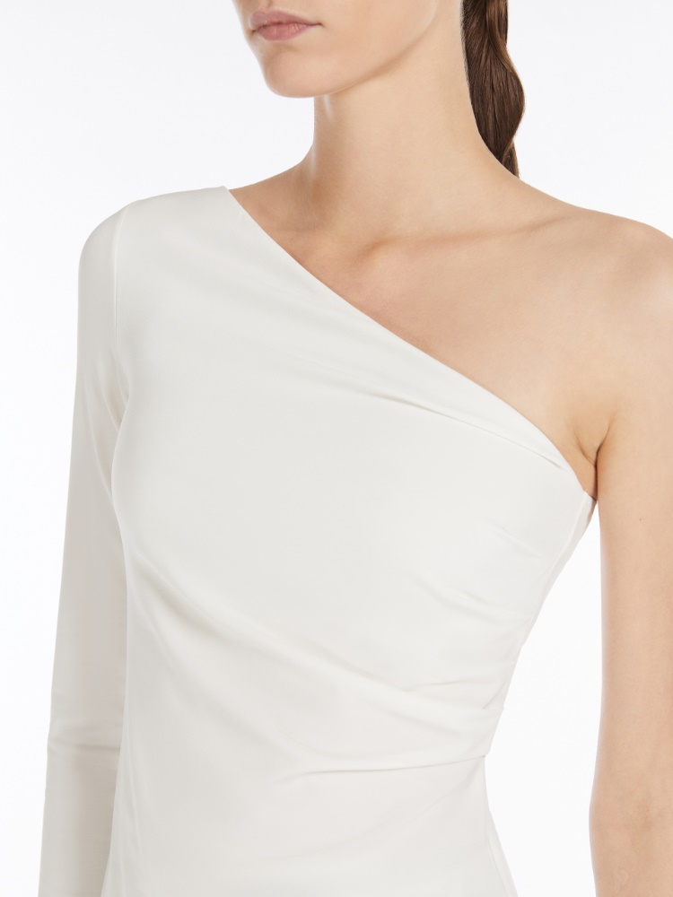 One-shoulder jersey top, ivory | 
