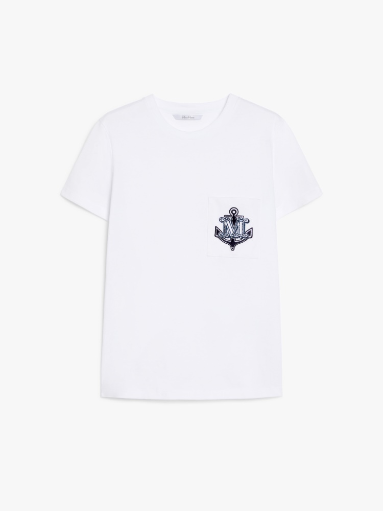 Max Mara◆ACACIA◆[アカシア]刺繍入りジャージーTシャツ Jersey t-shirt with embroidery, white blue | 