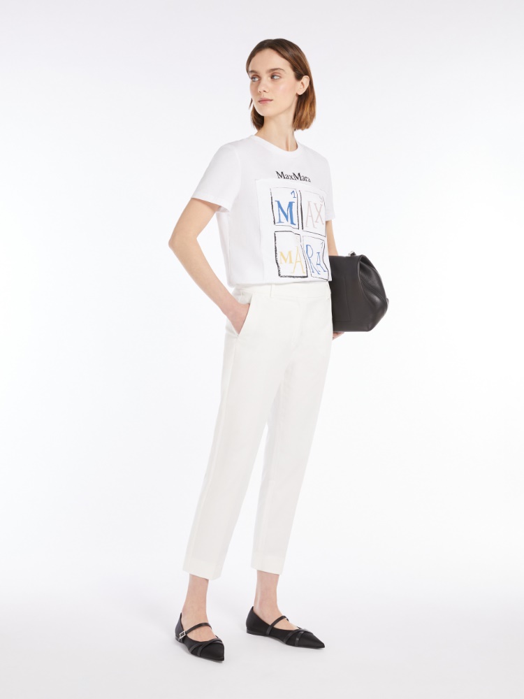 T-shirt o regularnym kroju z wzorzystej bawełny - BIAŁY - Max Mara - 2