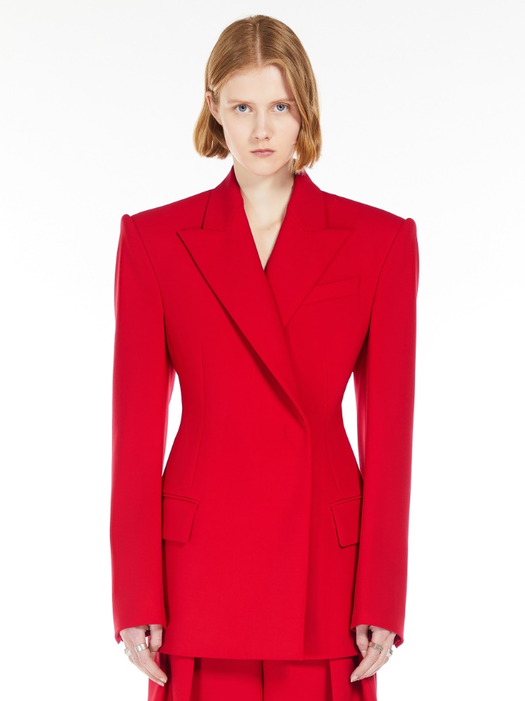 Stretch-wool double-breasted blazer, red | 