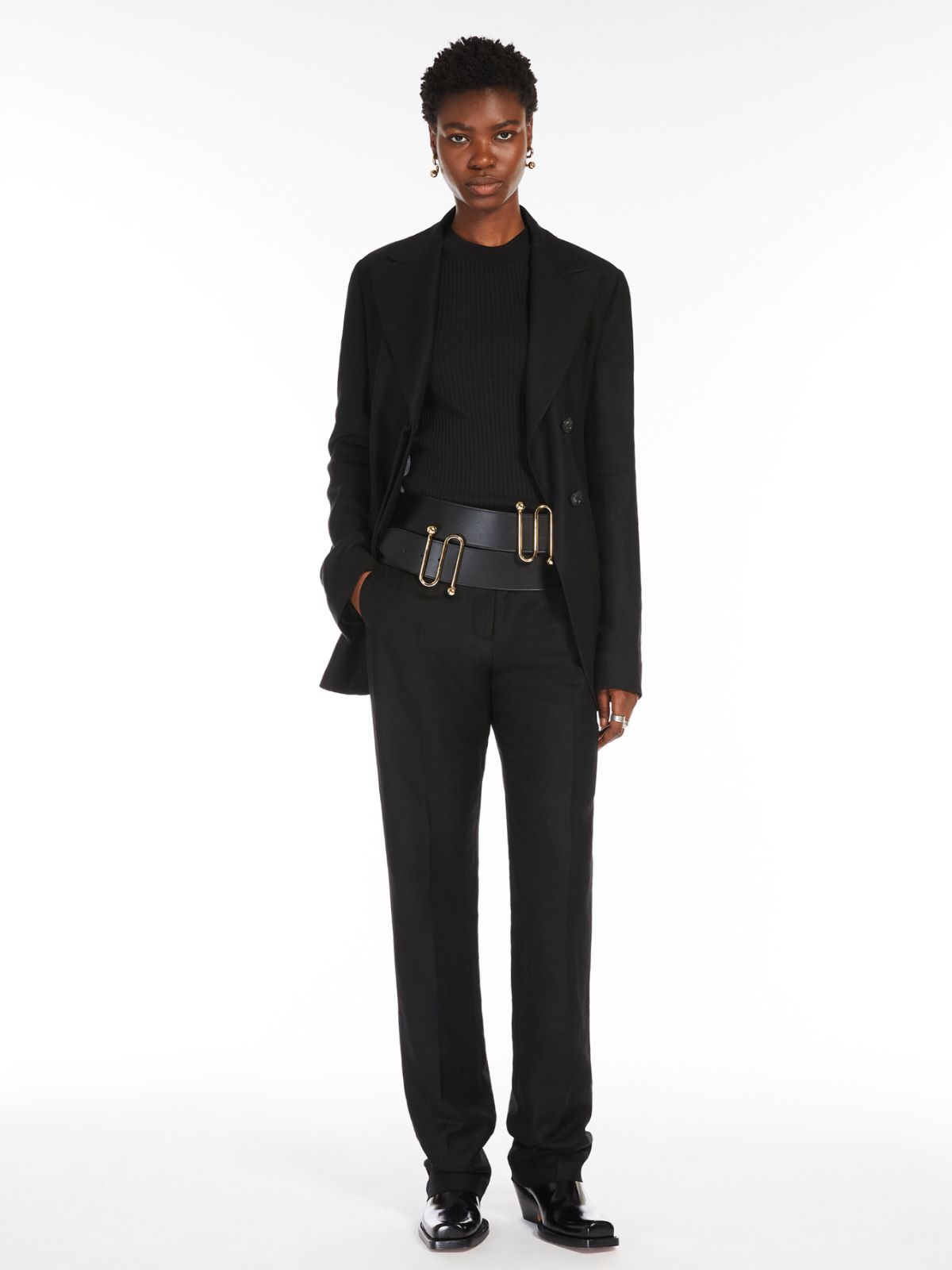 Flared viscose and linen twill trousers + BLACK - Max Mara