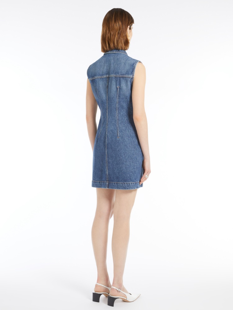 ◆25SS◆関送込【SPORTMAX】CARABO*デニム*ミニワンピース カラボ] スリーブレス デニム ワンピース, navy | 