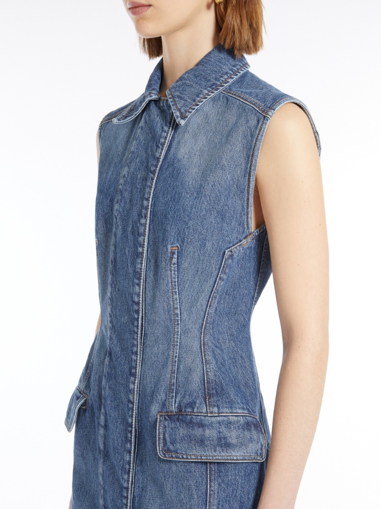 【SPORTMAX】[CARABO] スリーブレス デニム ワンピース カラボ] スリーブレス デニム ワンピース, navy | 