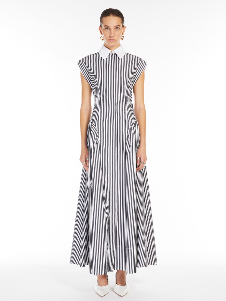 関税負担なし！Max Mara ヨール ストライプ 長袖ドレス ロクスタ] コットン ポプリン ロング ドレス, black | 