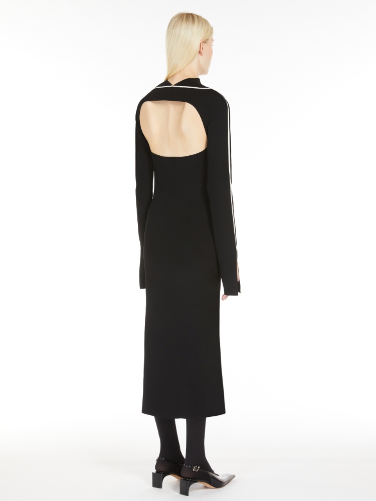 Viscose crêpe blend knit fitted dress - BLACK - Max Mara - 3