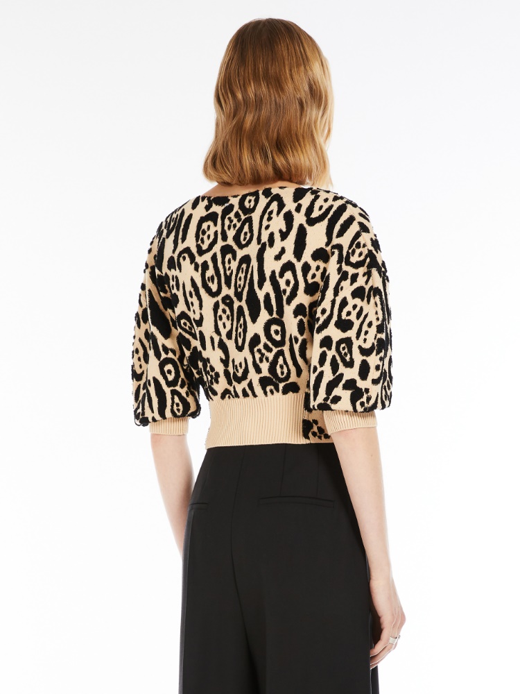 【関税&送料込み】Max Mara Printed Short Jacket Animal-print jacquard jumper, beige |