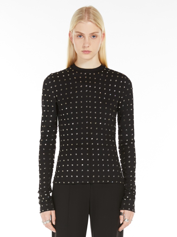 Tシャツ・カットソー NEGUS JERSEY SCUBA STRASS T Scuba jersey T-shirt with rhinestones, black | 