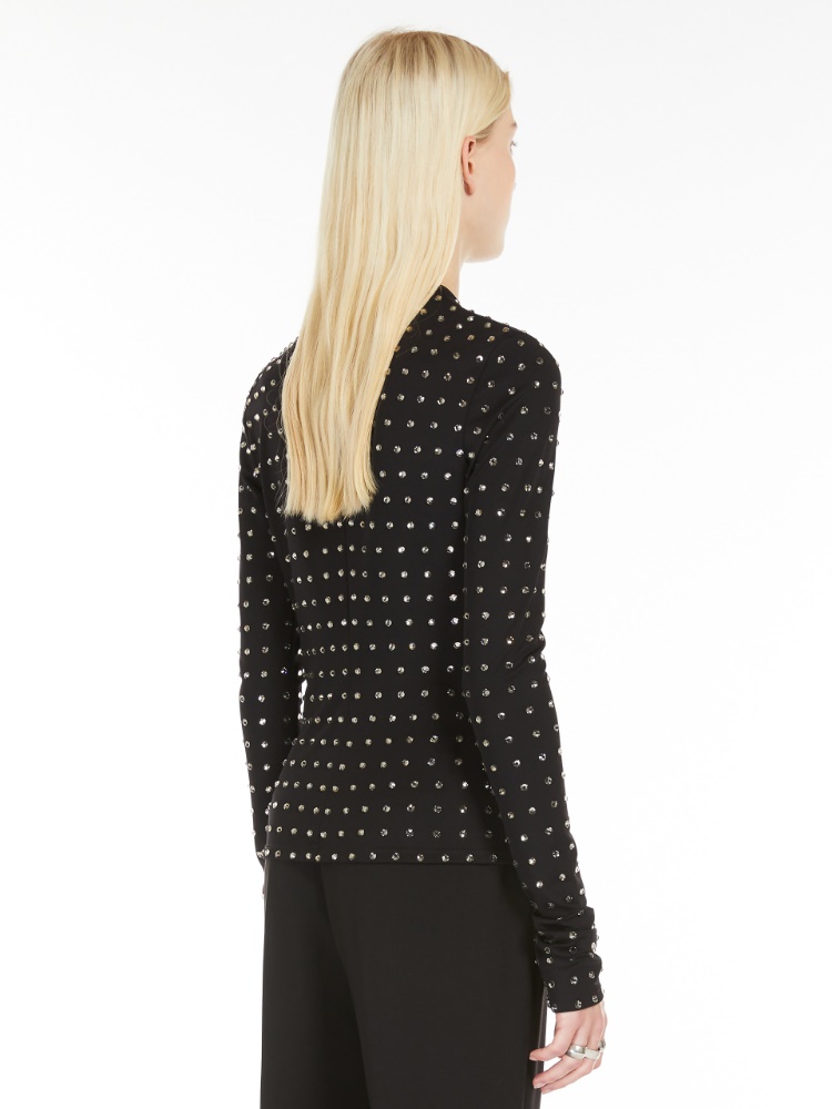 SPORTMAX NEGUS - Scuba jersey T-shirt with rhinestones Scuba