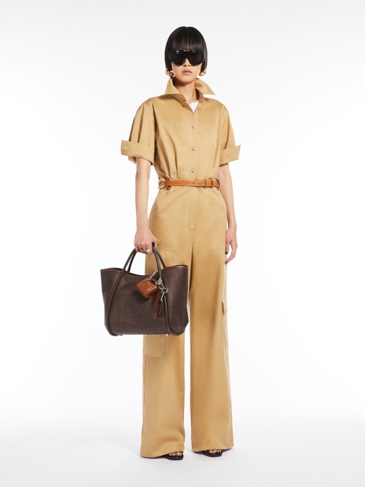 Small raffia-look fabric Marine bag, dark brown