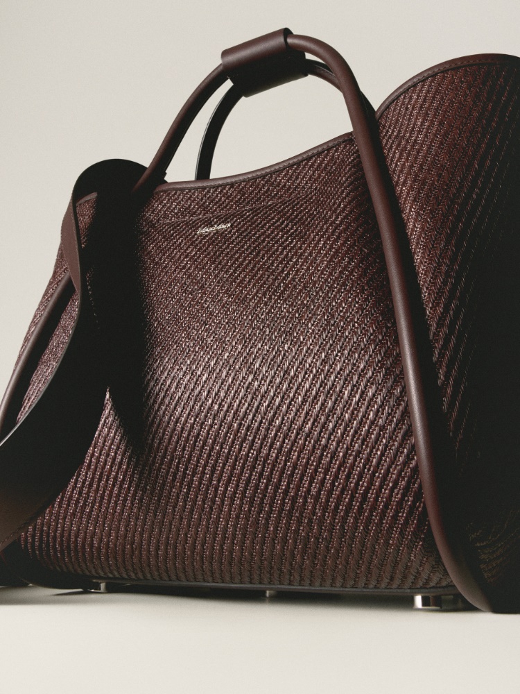Small raffia-look fabric Marine bag + DARK BROWN - Max Mara