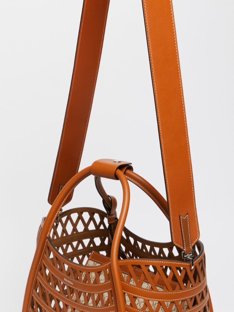 トートバッグ Max Mara MARINESWEAVING - Marine small woven leather bag Woven leather small Marine bag, dark brown | 