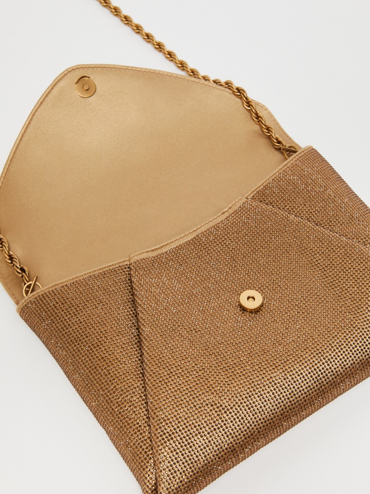 Rhinestone satin clutch, bronze | 
