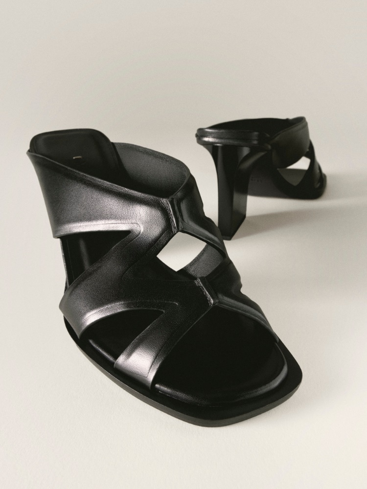 Leather mule sandals + BLACK - Max Mara