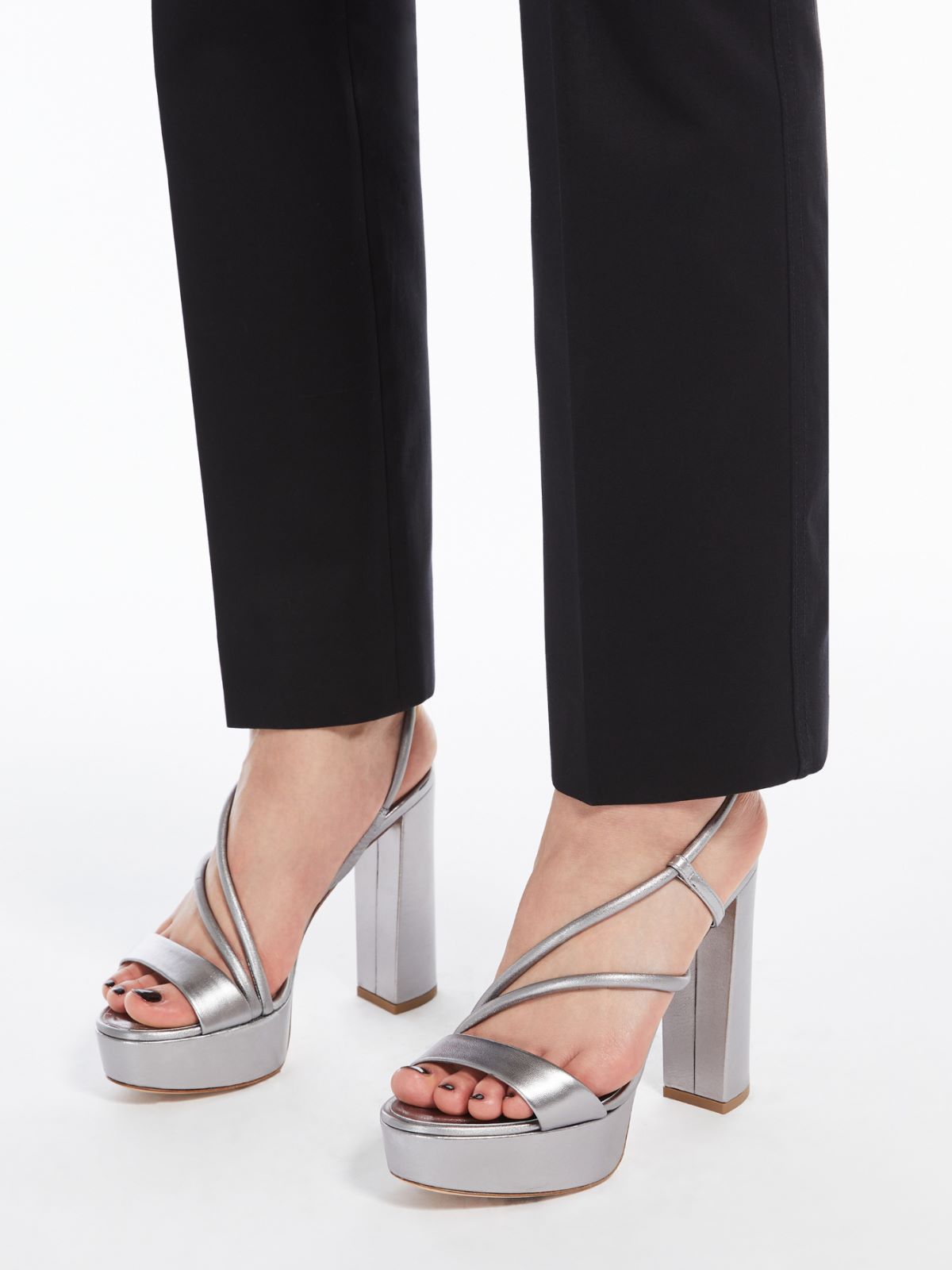 Laminated leather platform sandals - SILVER - Max Mara